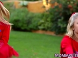 Cheerleader licks stepmom